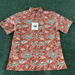 New Yiume Christmas Men's Camp Hawaiian Aloha Button Shirt Orange Medium
